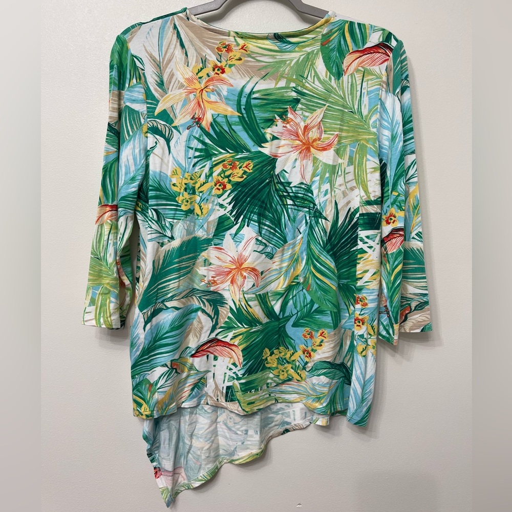 Chicos Floral Asymmetrical Hem Blouse - Picture 2 of 7
